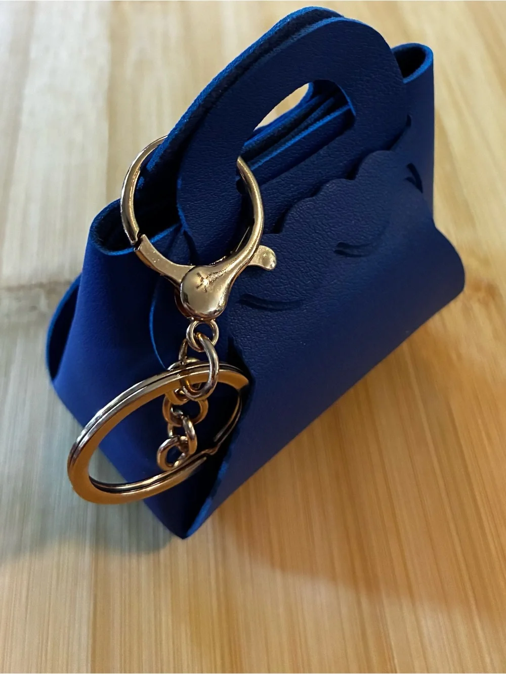 Mint Navy mini handbag keychain with gold hardware
